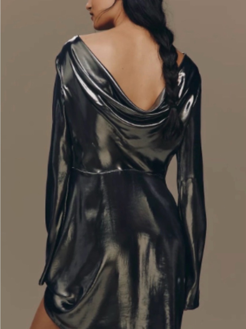 Anthropologie long sleeve metallic mini dress size S